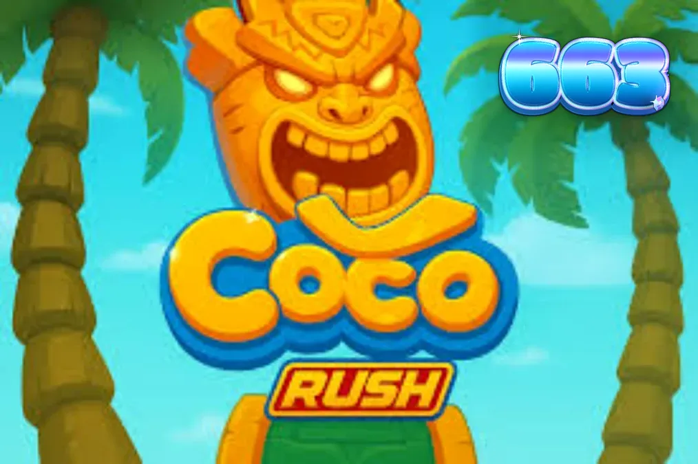 Interface vibrante e tropical do slot Coco Rush com símbolos de tesouro